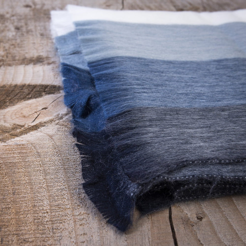 
                  
                    Alpaca Shawl - Blue ombre stripes - Art Andina - Alpaca Shawl, Alpaca scarf blue stripes - alpaca wrap wedding - chic oversized scarf - Hygge scarf - blue and cream alpaca shawl, pashmina
                  
                